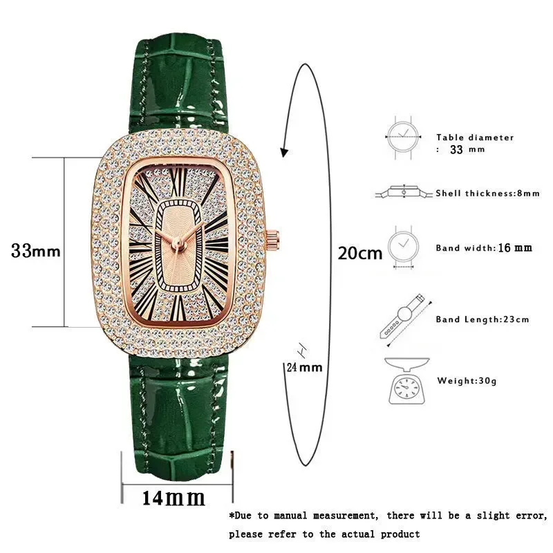 Reloj de pulsera extremadamente fino con movimiento de cuarzo Tonneau para mujer, Reloj de pulsera con correa de cuero, Reloj de lujo con diamantes de imitación, regalo para mujer