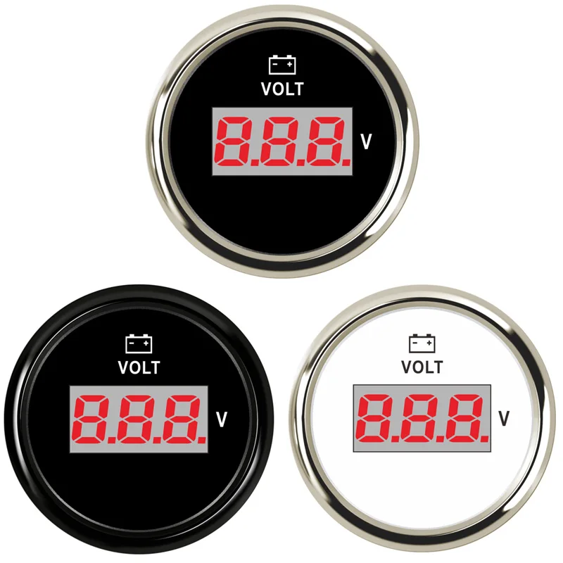 Auto 52mm Digital Volt Meters Black Voltage Gauges Boat 8-32v Input Signal Voltmeters with Red Backlight