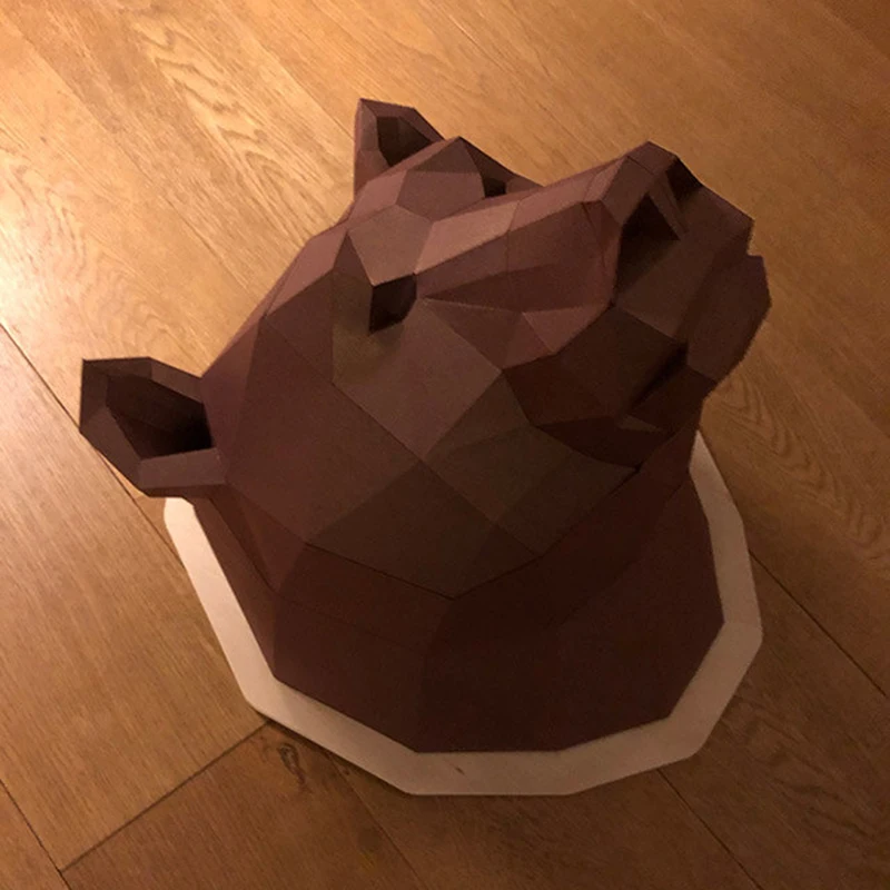 Brown Bear Head 3D Paper Model Home Room Ornaments Wall Hanging Origami Papercraft DIY Puzzles Porch Decor Handmade Creative Toy