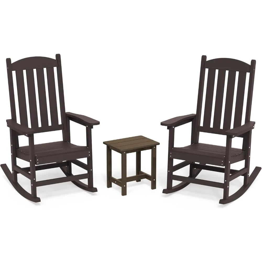 Outdoor Rocking Chairs Set of 3, 2 Chairs & 1 Table HDPS Poly Rocking Chair, All Weather Resistant