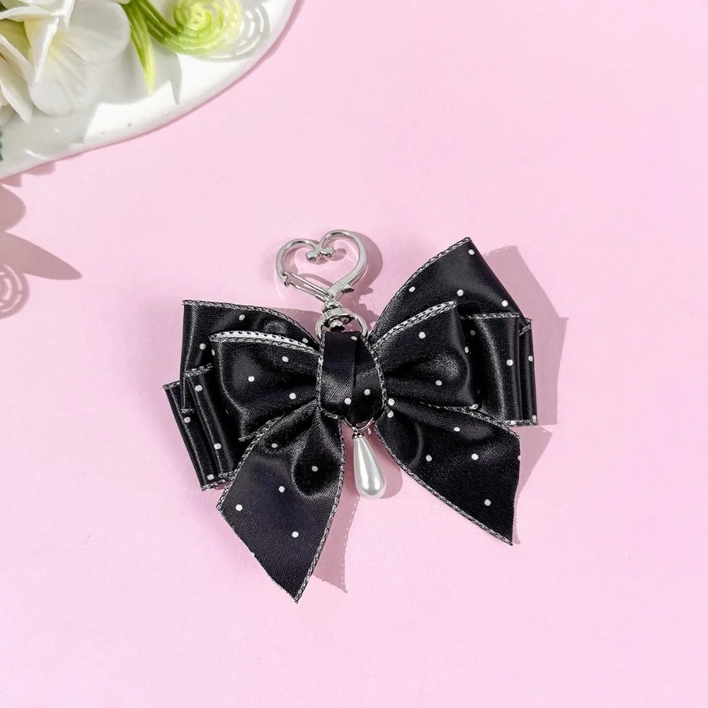 Polka Dot Pattern Polka Dot Bow Keychain Satin Finish Pearl-Style Charm Bag Pendant Sweet Lolita Style Pearl Charm Keychain