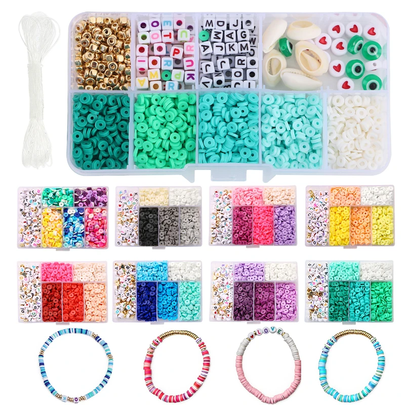 10 Grid, Boxed Beads Kits for Jewelry Making, Polymer Clay, Acrylic Letter Seed Beads Set, Elastic Cord for Girls, DIY Bracelet