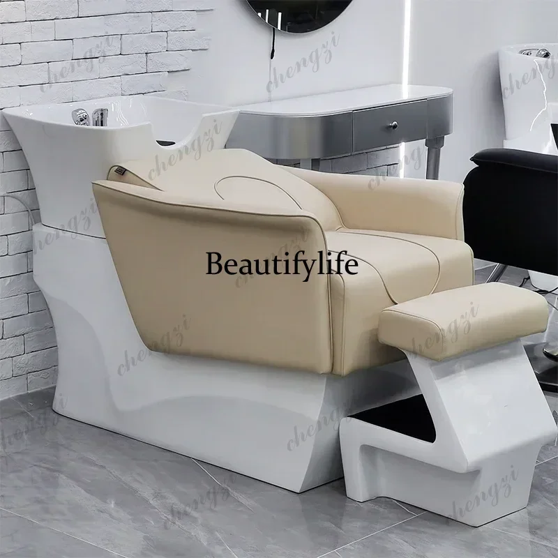 F182 .Hair Saloon Dedicated FRP Shampoo Chair Hair Salon Stainless Steel Ceramic Deep Basin Lying Half Flushing Bed