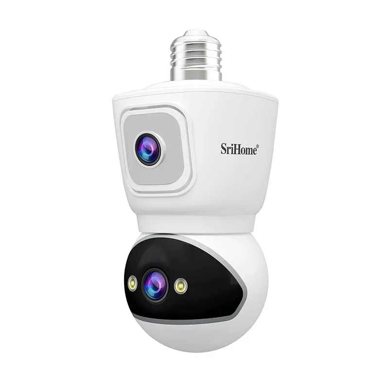 Srihome kamera keamanan bohlam lampu layar ganda, lensa ganda 4MP rumah pintar 3X Zoom Digital AI deteksi gerakan manusia WIFI pengawasan