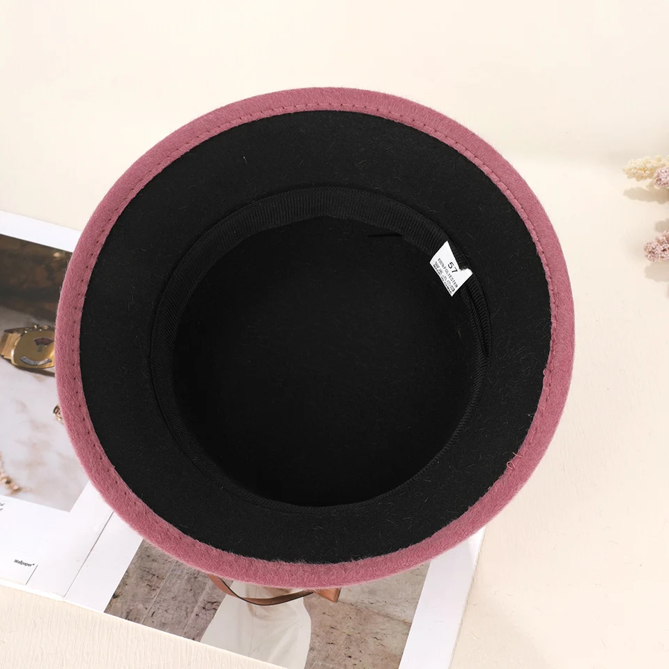 Women Vintage Woolen Felt Bucket Hats Fashion Elegant Wine  display picture 2