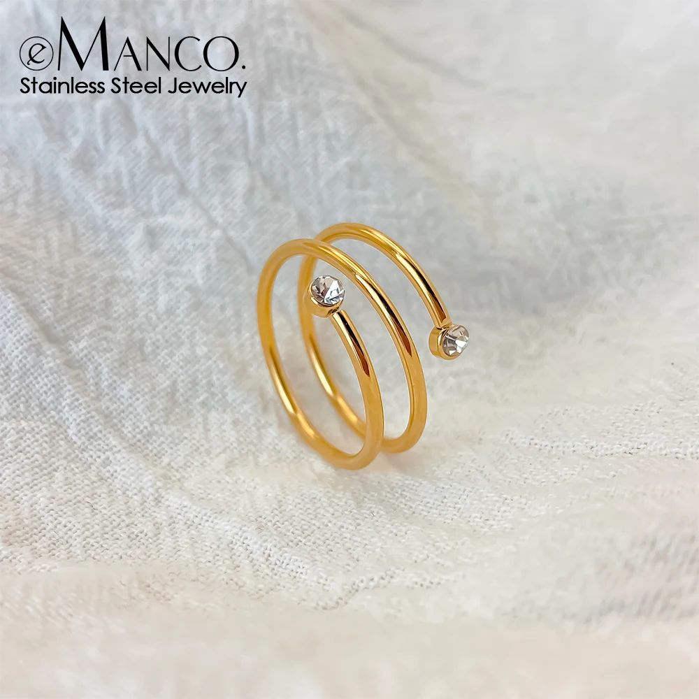 EMANCO  Stainless Steel High-Grade Rhinestone Ring Simple Multi-Layer Line Spring Couple Rings Fashion Jewelry Party Gifts