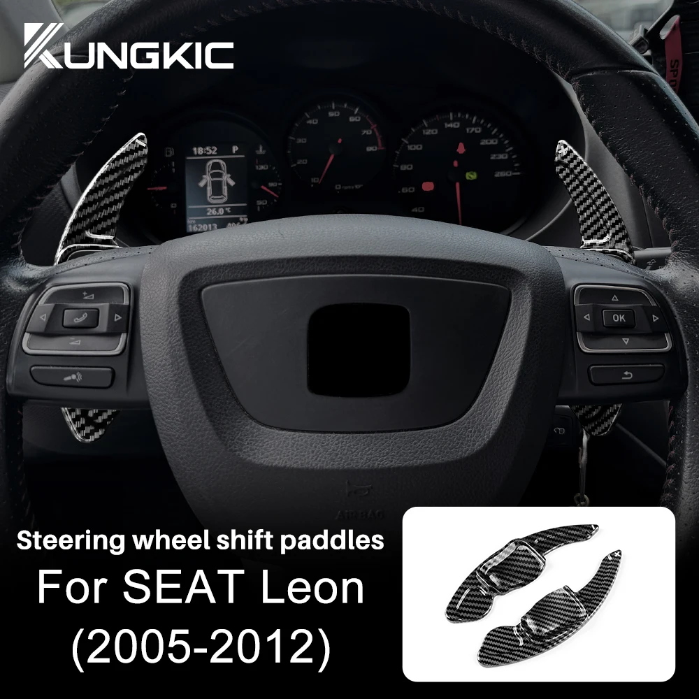 

For Seat Leon 2005 2006 2007 2008 2009 2010 2011 2012 Carbon Fiber Style TOP ABS Car Steering Wheel Paddle Shifter Trim Cover