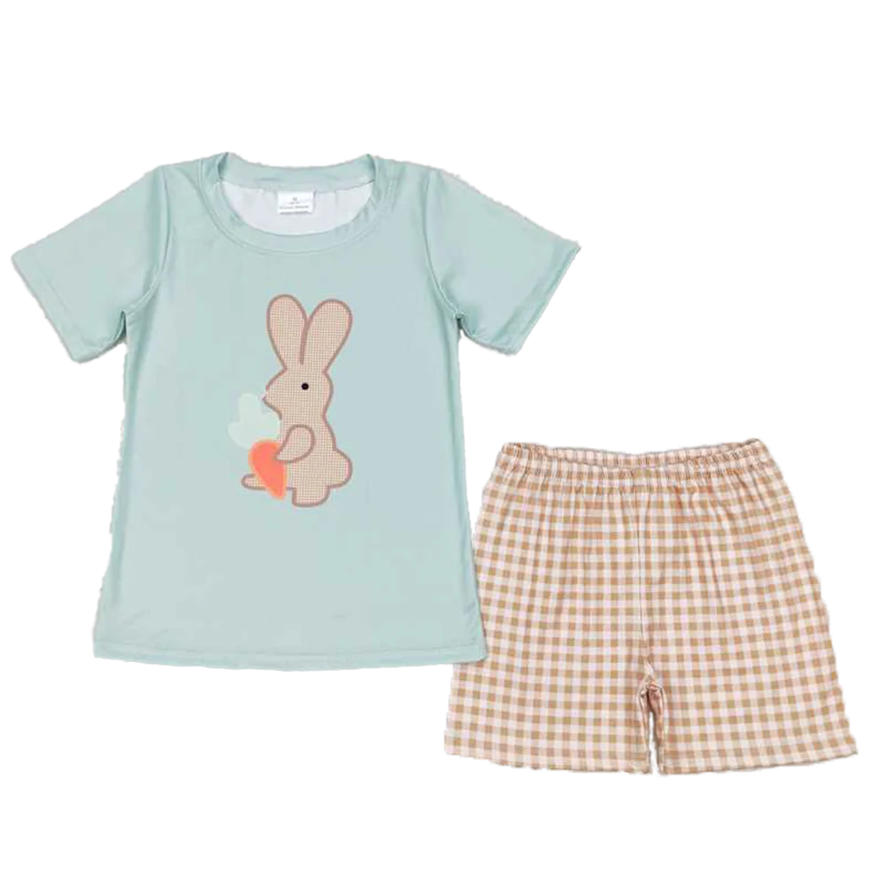

BSSO0407 Baby Boys Easter Green Rabbit Shirt Shorts Outfits Clothing Sets
