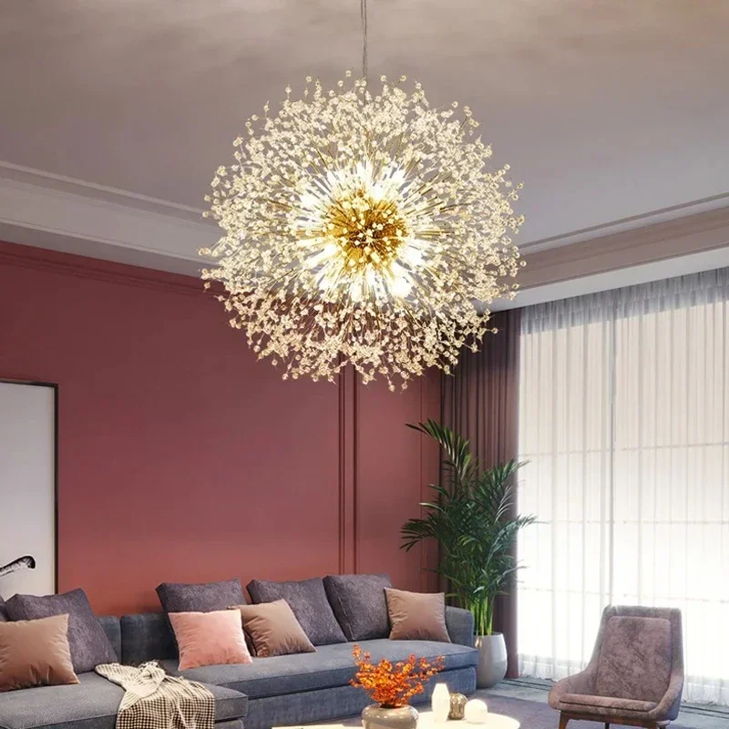 QQModern And Luxurious Golden Dandelion Living Room Dining Room Bedroom Chandelier Star Fireball Firefly Lighting Fixture G9