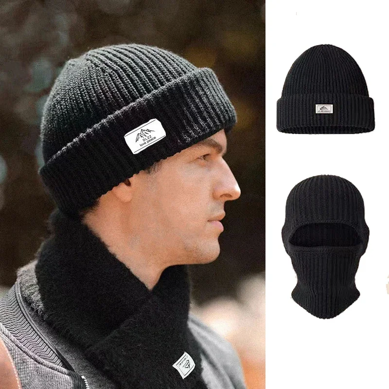 2In1 Mask Beanies Men Winter Balaclava Hat Knitted Hats Full Face Ski Bonnet Cycling Earmuffs Cap