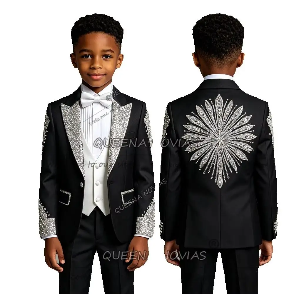 Luxury Beadwork Sequin Boy's Suit For Wedding Single Breasted Jacket Vest Pants 3 Pieces Child Tuxedo Customized Kids Clothing