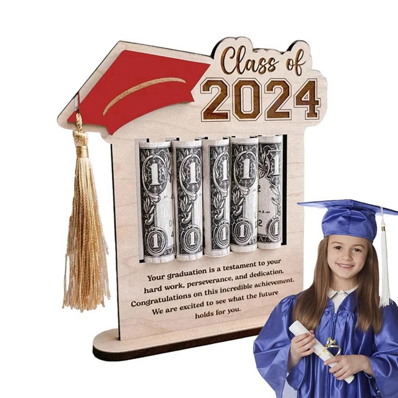 Держатель для денежных карт SCLS, 2024, выпускной держатель для наличных, деревянный зажим для денег в виде поздравительных карт для домашнего декора, настольного декора, сувениры для вечеринки
