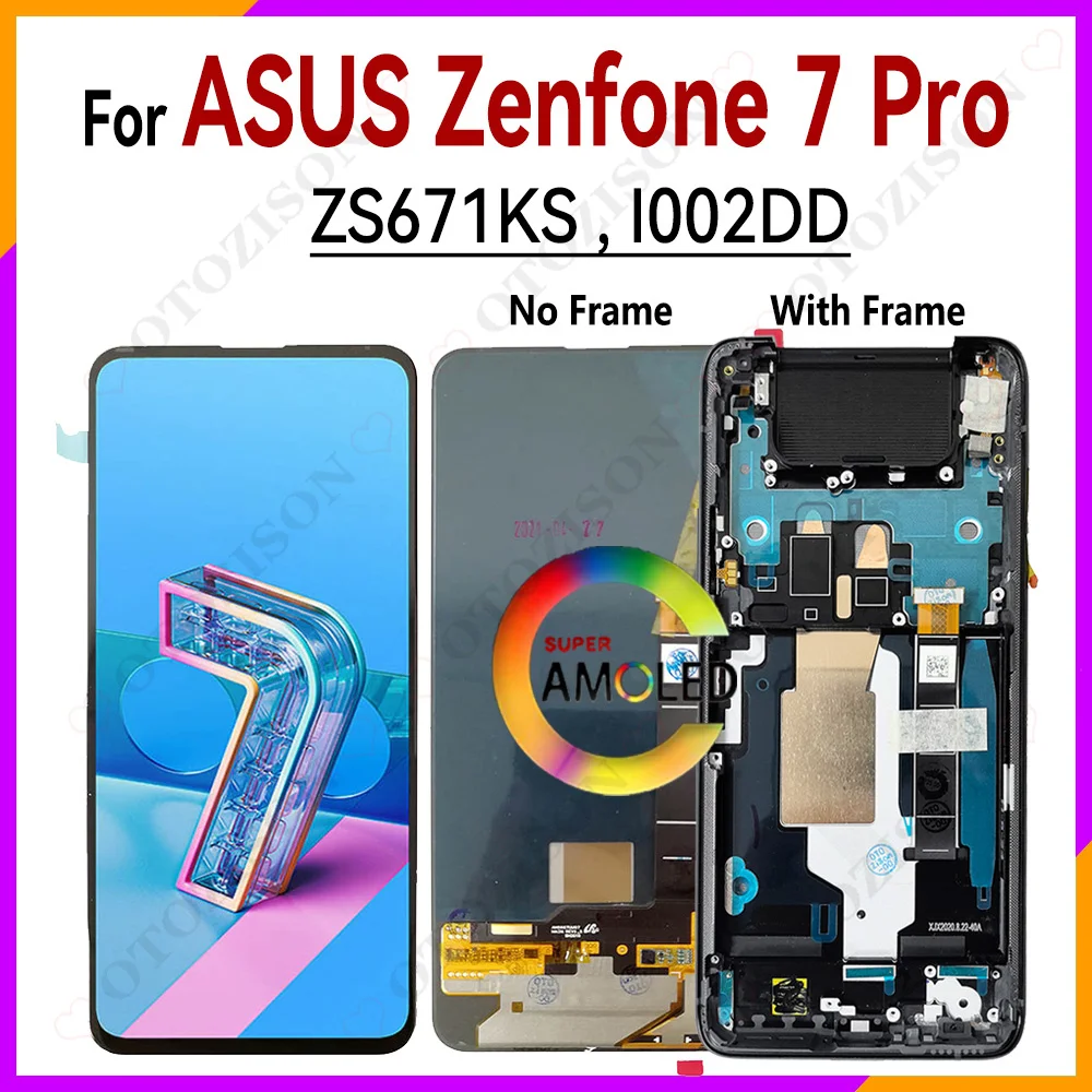 667-インチ-lcd-フレーム付き-asus-zenfone-7-pro-lcd-zs671ks-i002dd-ディスプレイ画面タッチデジタイザーセンサーアセンブリ交換部品