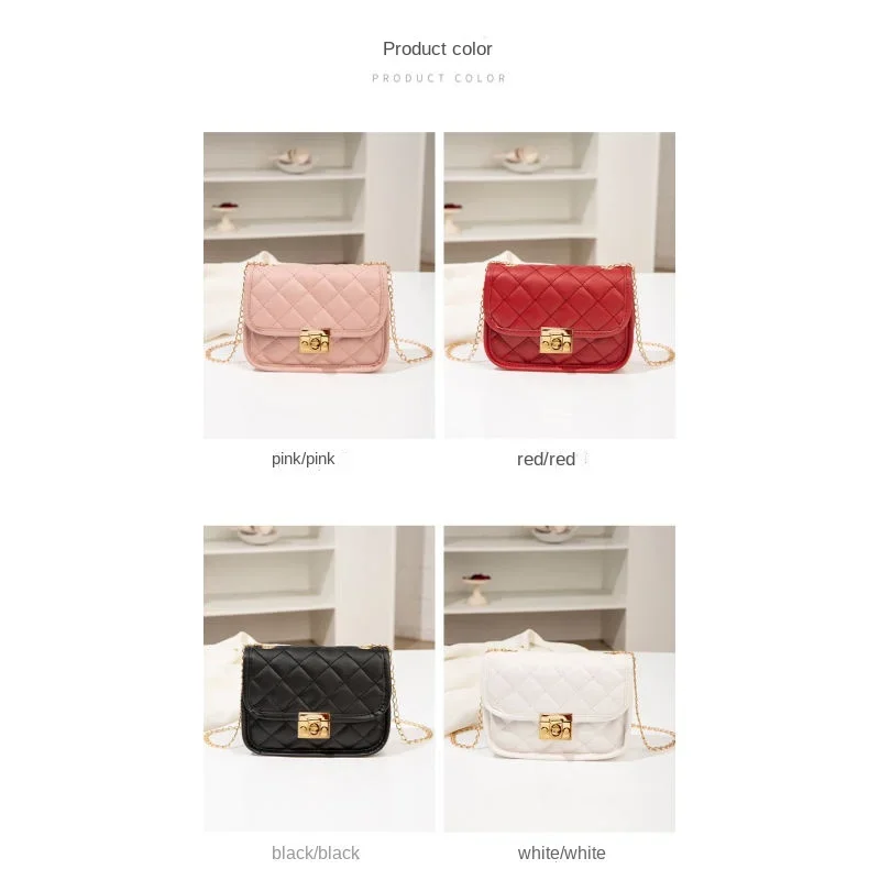 New personalized diamond grid women's bag, fashionable single shoulder cover lock small square bag, elegant and simple chain bag