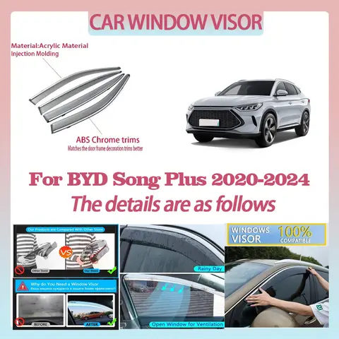 BYD 송 플러스용 자동차 윈도우 바이저, 2020 2024 디플렉터 윈도우 레인 가드, 비바람 막이 태양 레인 가드, 자동차 액세서리 도구