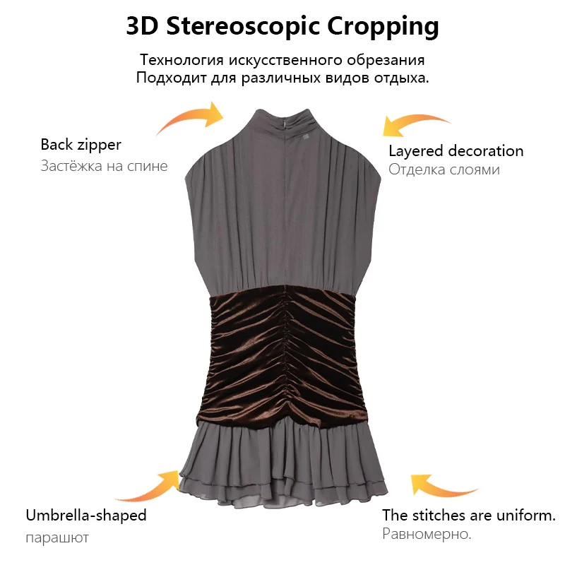 Vestido de moda feminina retalhos em camadas sem mangas vestido curto elegante e luxuoso adequado para festa wear trafizaran