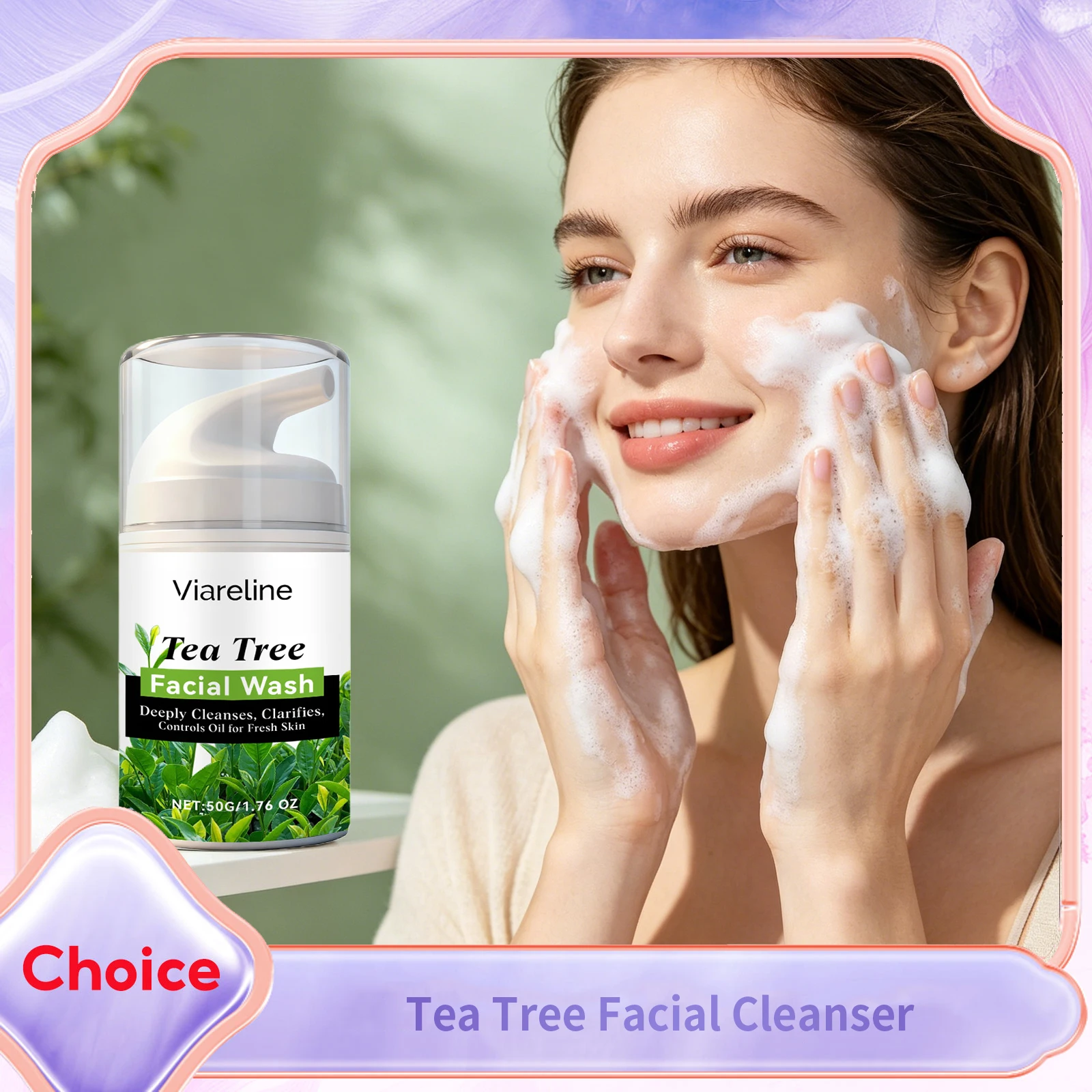 Limpiador Facial de Árbol de Té con Ácido Salicílico, Exfoliante, Anti-Acné, Elimina Puntos Negros, Reduce Poros, Controla la Grasa, Gel Limpiador Facial Calmante