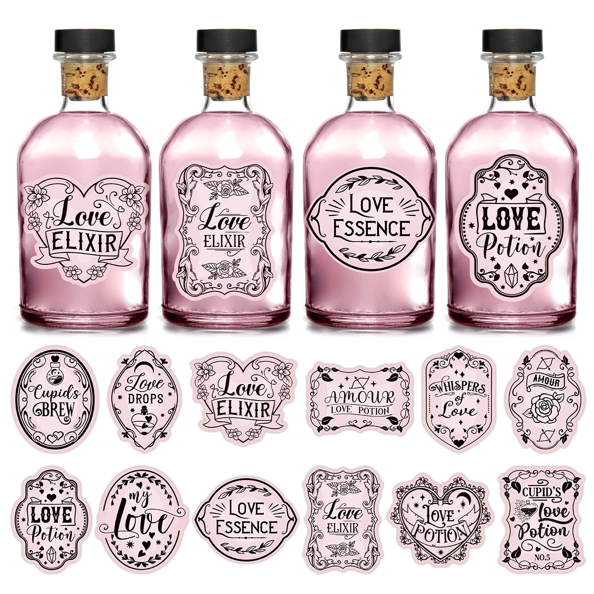 12pcs Valentine's Day Love-Themed Bottle Stickers,Romantic Wine Glass Labels,Party Decor,Diy Gifts Crafts,Home Bar Accessories