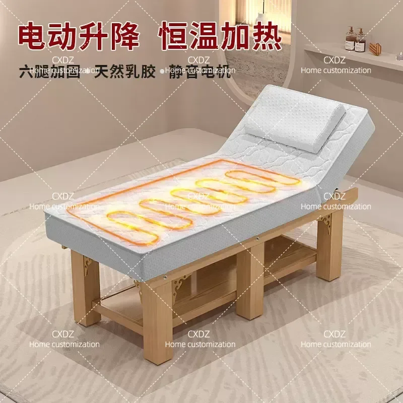 Electric Latex Beauty Bed with Belt Heating Solid Wood Frame for Tattoo Eyebrow Embroidery and Physiotherapy Treatment