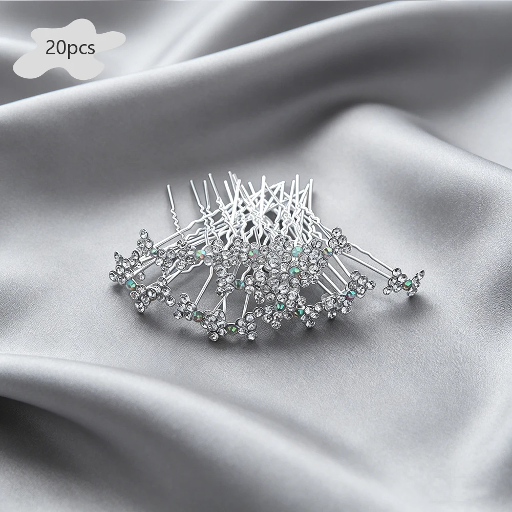 

20pcs High-end Silver Ab Rhinestone Hair Clips Sparkling Crystal Hair Sticks Elegant Bridal Headwear Wedding Party Formal Dress