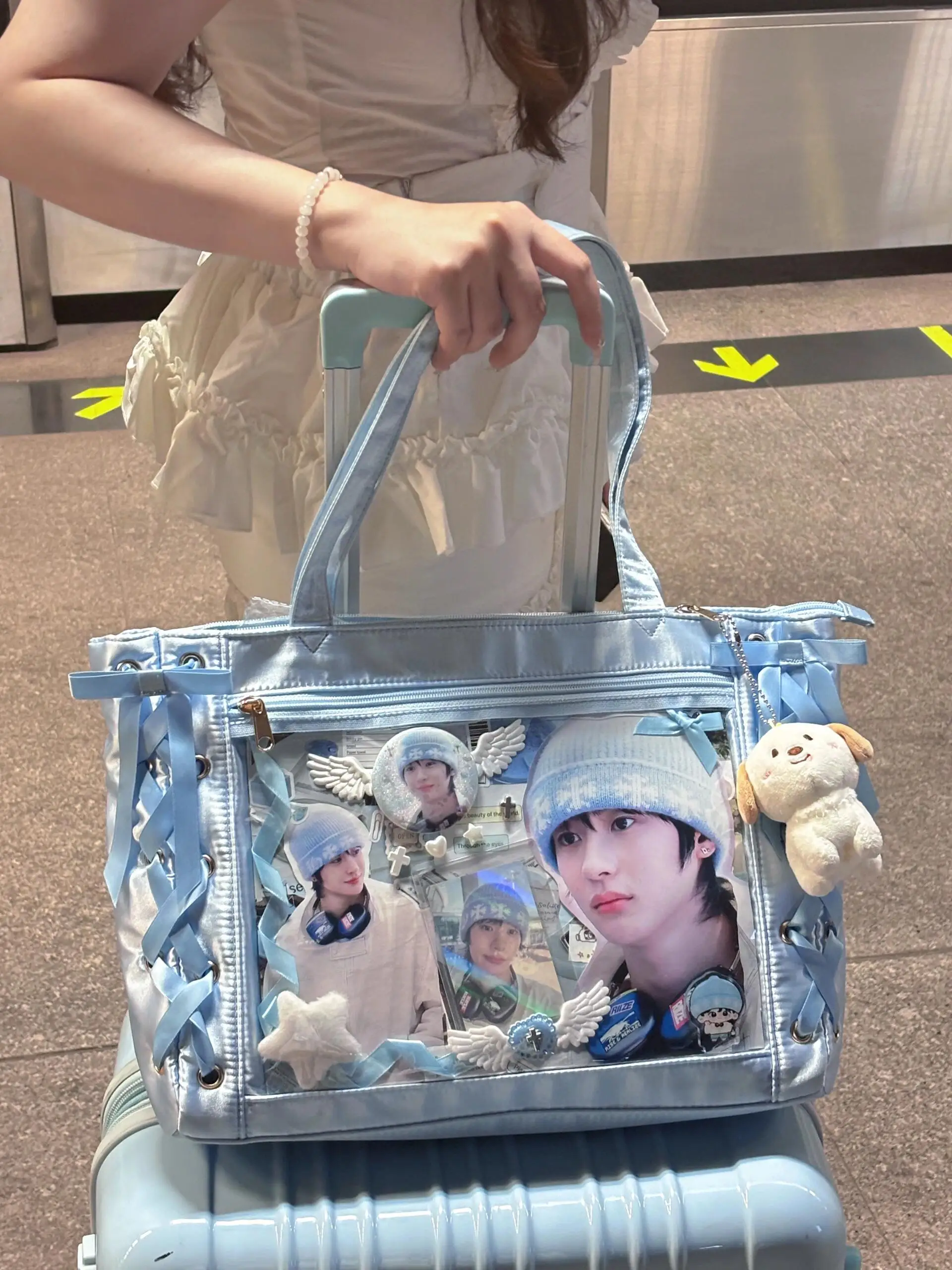 

Большая сумка-тоут Capaci, женская японская сумка с лентой Painful JK Sweet Girl, прозрачная нейлоновая повседневная сумка большого размера