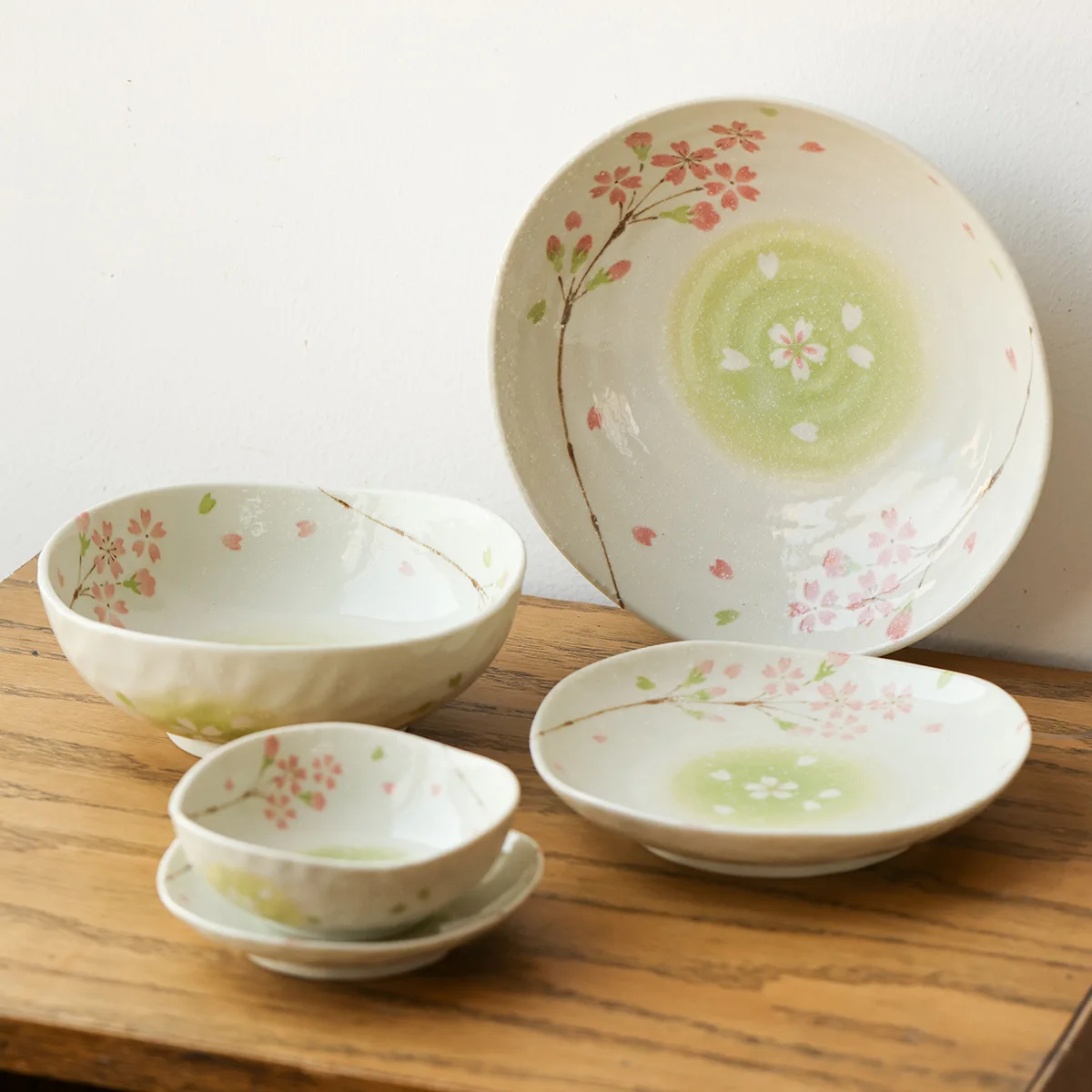 HYS Sakura Tableware Set Rice Bowl Vegetable Plate Household Bone Saucer Underglaze Color Bowl Plate