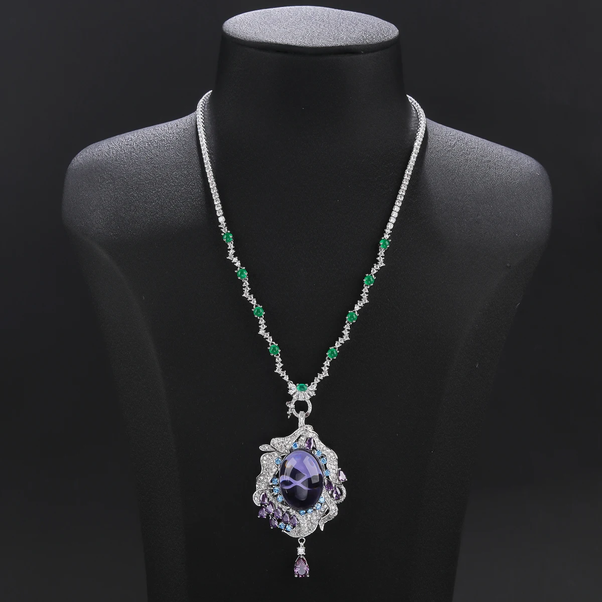 Beautiful Elegant Long Imitation Chalcedony Cubic Zirconia Pendant Necklace Lady Party Accessories CN11598