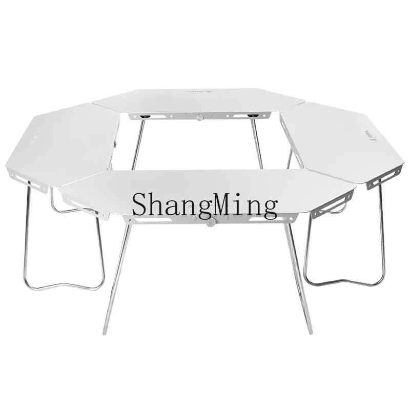 

ZYYBBQ Campfire Table Camping Splicing Combination Multifunctional Stainless Steel Round Table Outdoor Leisure