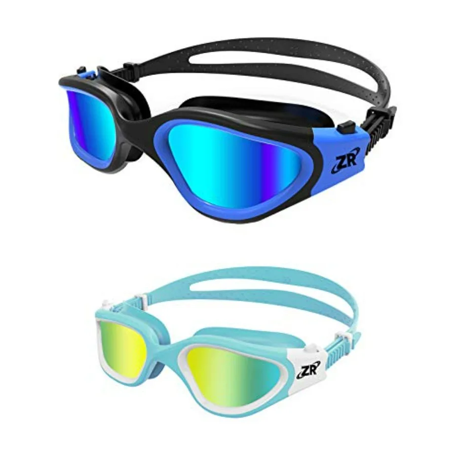 

Swim goggles for kids and adults, polarized polycarbonate lenses, black frame with blue tint, UV protection and anti-fog coatin