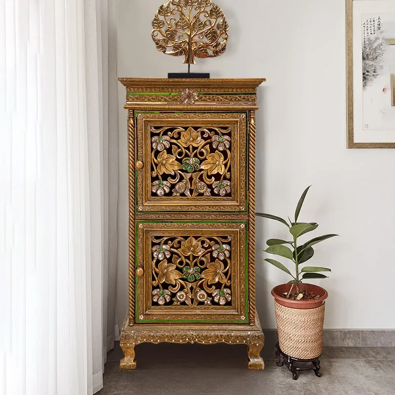 South East Asia style furniture Thai solid wood porch cabinet Thai corner wine cabinet chest living room corner cabinet