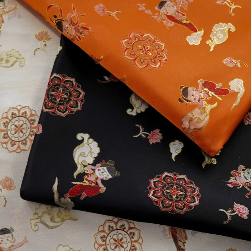 

Китайский стиль Nezha мультфильм золотой жаккардовый парчовый ткань детский сценический костюм Cheongsam роскошный текстурированный новогодний материал платья