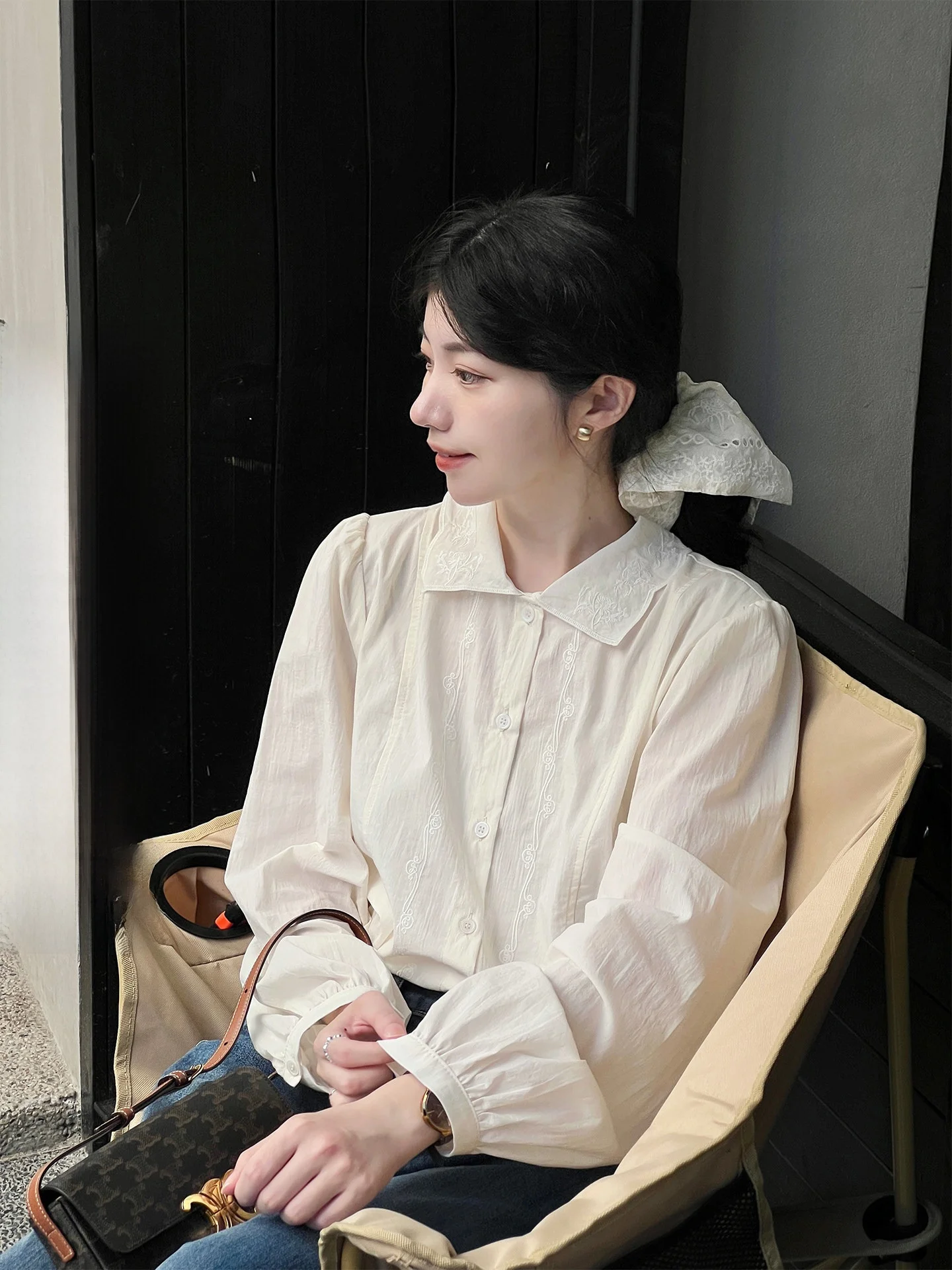 

Женская дышащая блузка с длинным рукавом из мягкого хлопка с вышивкой и кружевом, винтажная, нежно-желтого цвета, для весны