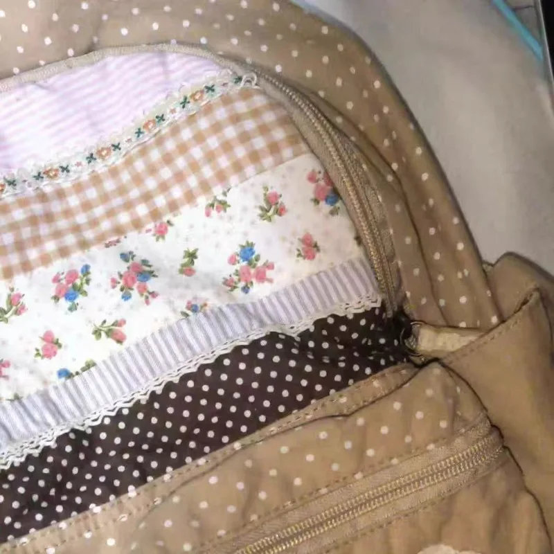 Japanese Vintage Y2k Aesthetic Backpacks Sweet Cute Flower Print School bags Women Patchwork Striped Plaid Backpack for Students