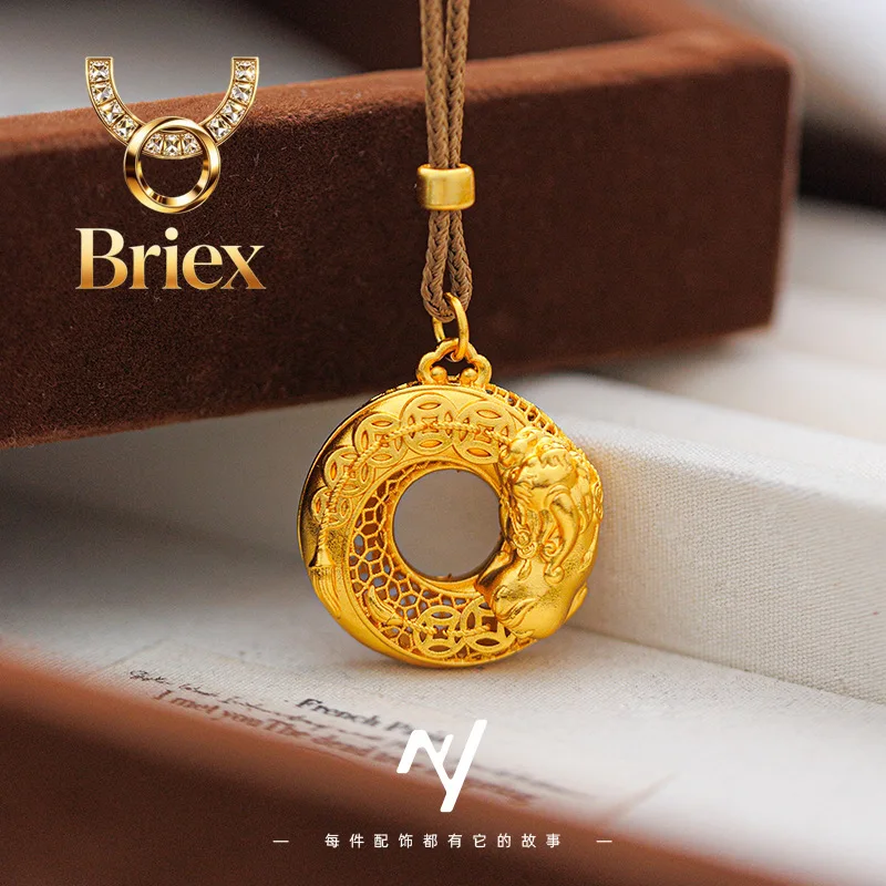 Joyería Briex de Lujo, Oro Puro 24K 9999, Oro Real, Diseño Hueco, Moneda de los Cinco Emperadores, Moneda de la Fortuna, Hebilla de la Paz