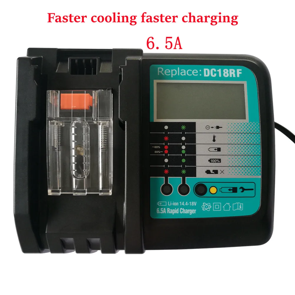 

6.5A Battery Charger For Makita 14.4V 18V BL1830 Bl1430 DC18RC DC18RF EU Plug fan cooling and high quality DC18RF Charger EUplug