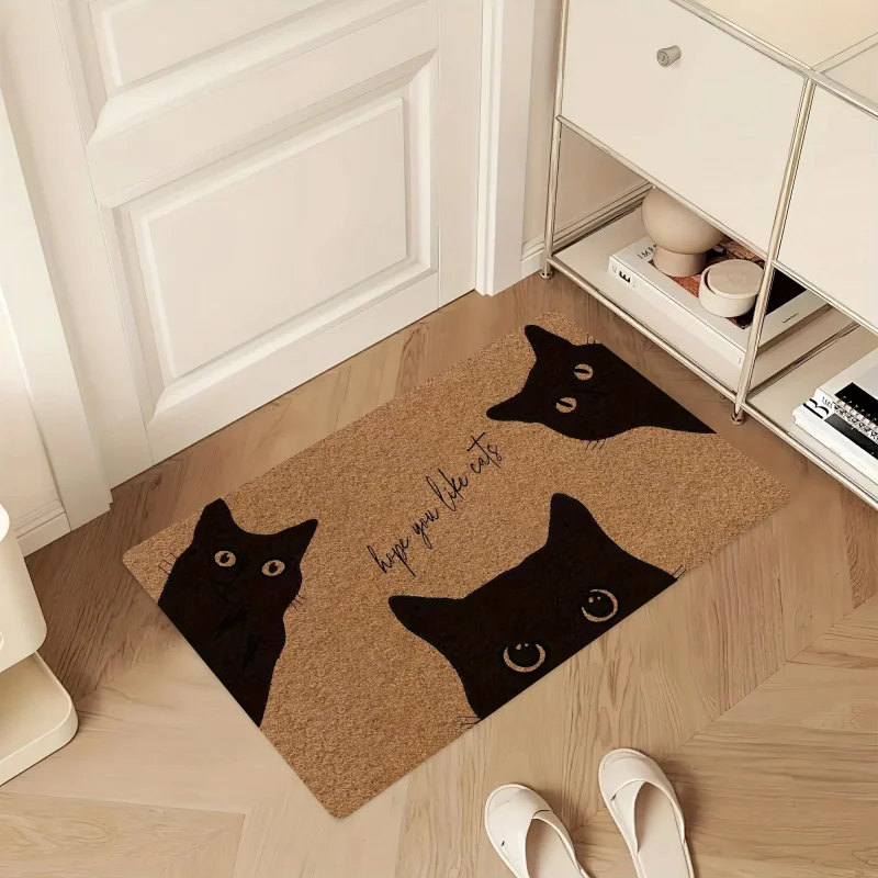 VIKAMA Cute Peeking Black Cats Printed Doormat Dust Removal Easy Clean Outdoor Entrance Mat Pet Lover Home Carpet