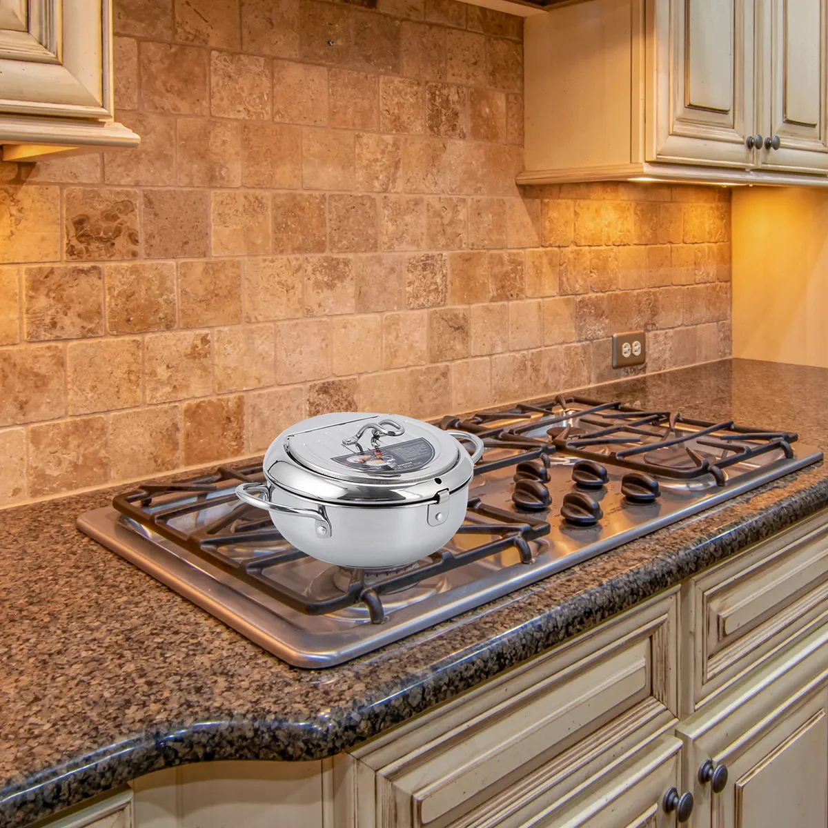 Olla para freír con tapa abatible de acero inoxidable, Mini freidora casera, sartén de cocina portátil ligera, conducción para Gas