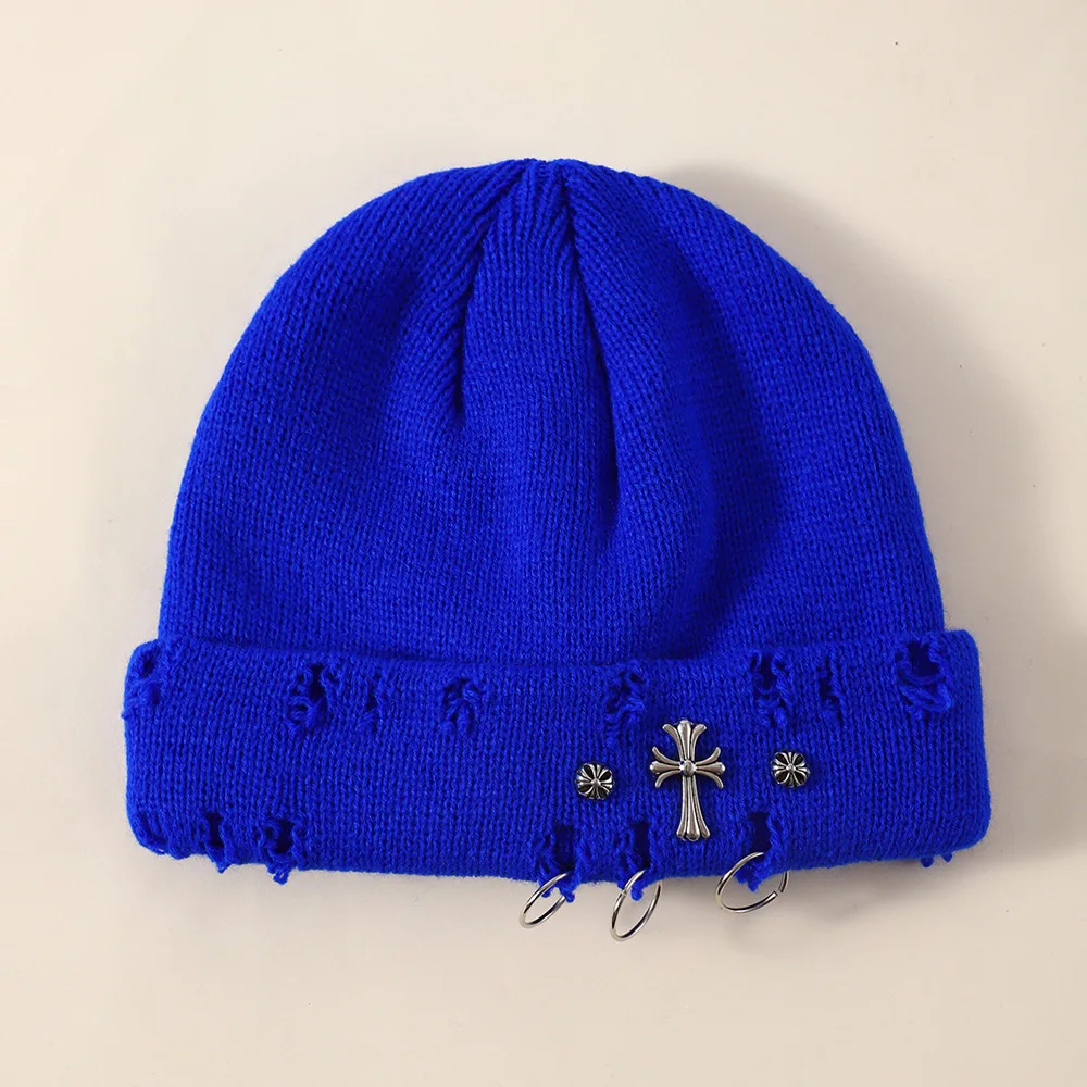 Neue Unisex Strickmütze mit Teufelshörnern Halloween Distressed Skull Cap Hip Hop Winter Warme Garnmütze für Männer Frauen – Detail 17