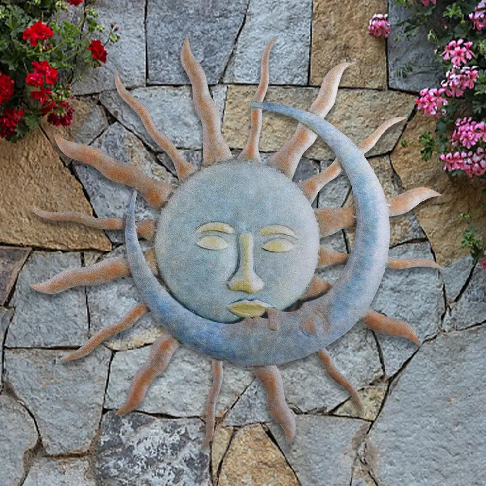 Sun And Moon Wall Hanging Ornaments Decor Celestial Face Decor Sun Wall Art Plaque Sculpture Indoor Living Room Bedroom Outdoor