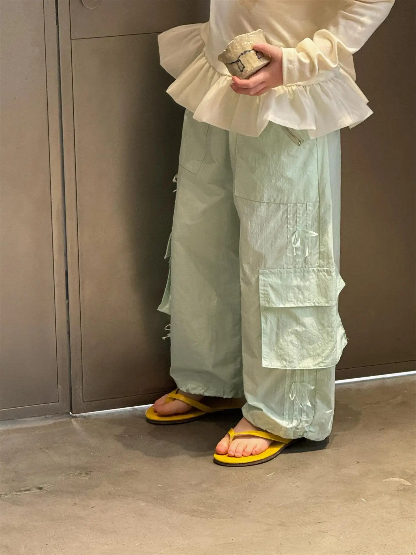 2026 Spring Autumn New Korean Children Clothing Girls Pants Solid Casual Bow Work Clothes Wide Leg Pants