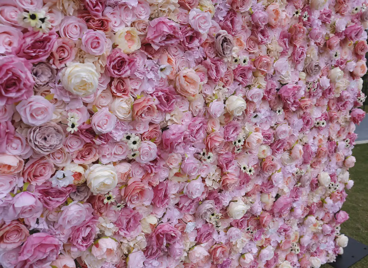 3D Light pink series yellow rose Outdoor Wedding Backdrop Decor Rose Rolling Up Curtain Fabric Cloth Flower Wall Party Event