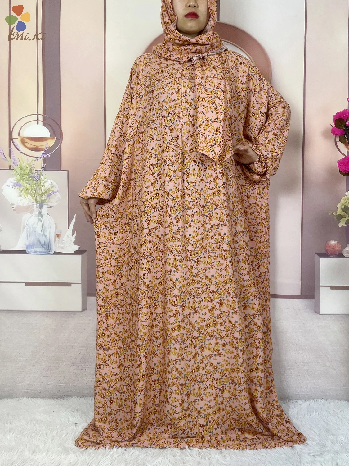 Mulheres muçulmanas Abayas Ramadan Prayer Dress, Vestido solto impresso, Robe Oriente Médio, Roupas de algodão, Dubai, Turco, Novo, Africano