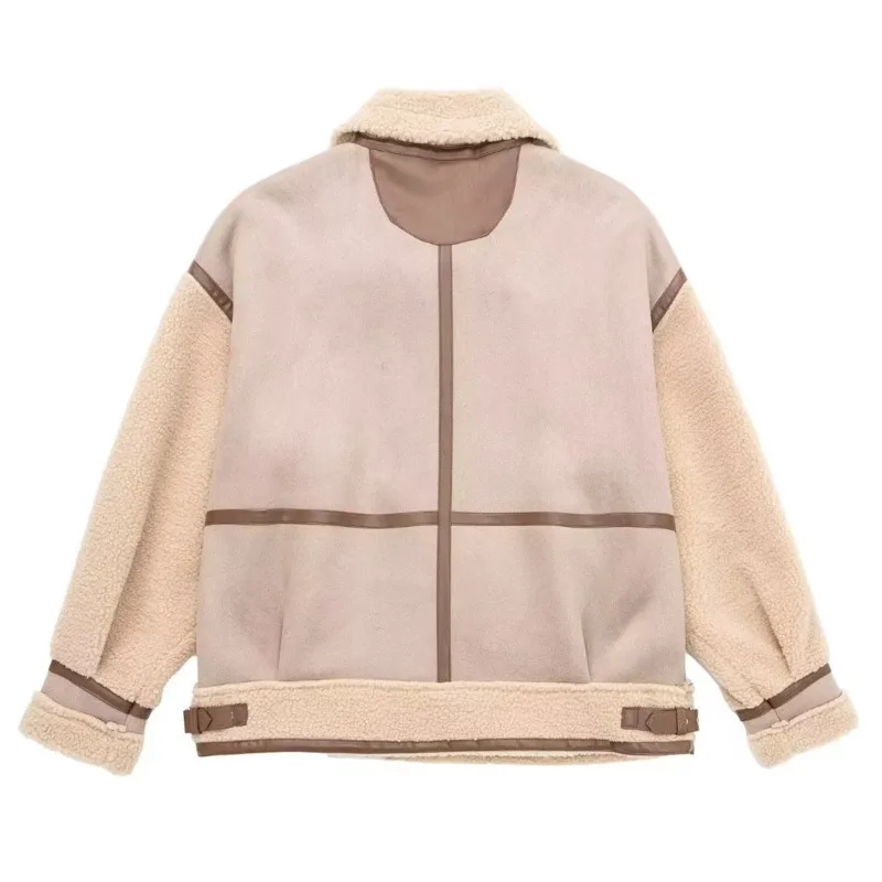 HKSH 겨울 신상 여성용 두꺼운 재킷 스탠드 칼라 지퍼 인조 스웨이드 패치워크 양털 PU 가죽 트렌드 인스 따뜻한 코트 HK15811