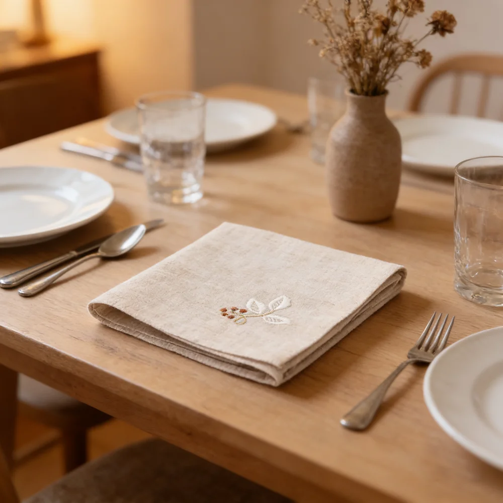 4/6/8/10/12 Pcs Linen Embroider Serving Napkin Cloth Dinner Plates Handkerchief Towel For Hotel Wedding Party Events Decoration