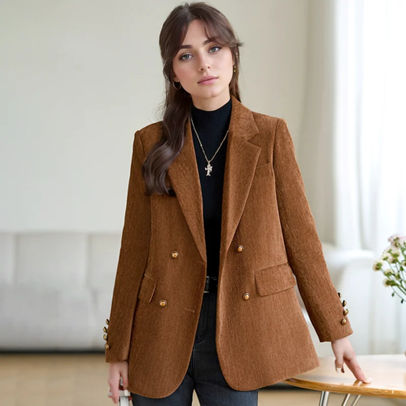 ZJYT Autumn Winter Thick Jackets Woman Clothing 2024 Turn Down Collar Vintage Coats Outerwears Elegant Ladies Jaqueta Feminina