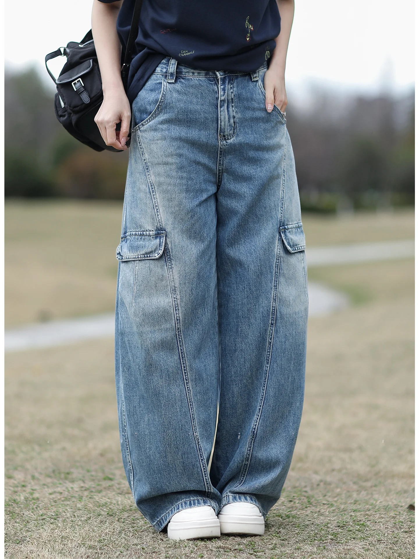 

Tree Also Cool Waed Denim Work Trousers Loose Women's Faion Spring 2026 Bend Knife Pants Slimming Versatile Casual Jeans