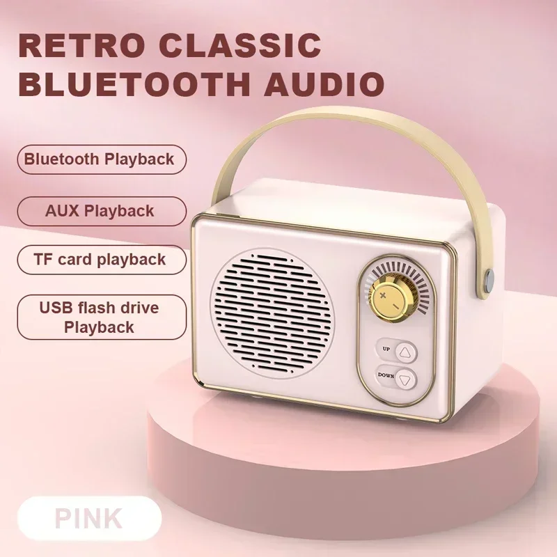 Radio altavoz inalámbrico portátil con TWS, Mini altavoz con reproductor FM, Hifi, estéreo, TF, USB, Altavoz Bluetooth Retro