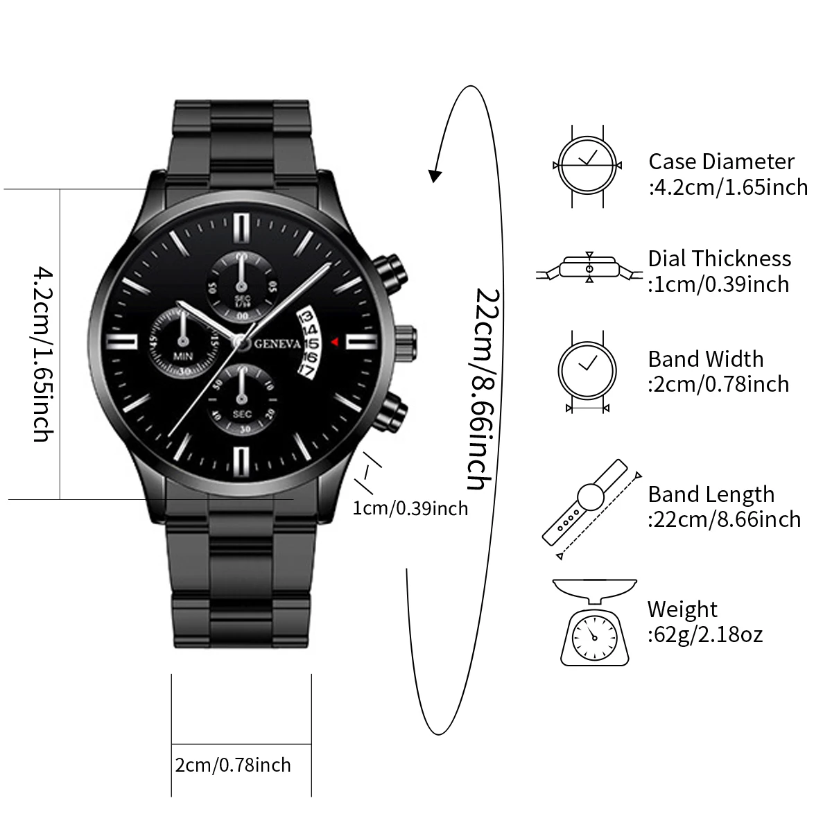 4pcs/set Men\'s Watch Fashion Black Steel Male Business Quartz Watch With Calendar Jewelry Set（Without Box）