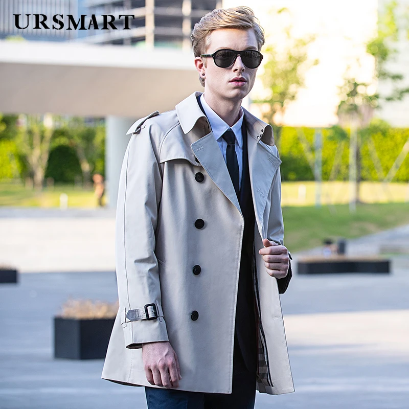 British mid-length men's trench coat weather proof double breasted down liner classics windbreaker men's trend coatt