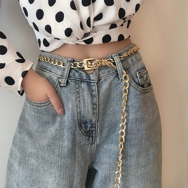 Chain chatelaine, hip-hop punk metal tie-in fashion pin buckle INS hipster cool jeans belt